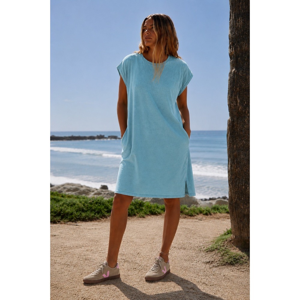 Hello Nite Los Angeles Sea Green Cotton Slub T-Shirt Pocket Dress XS NWT